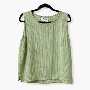 Flax 100% linen tank top sage green textured striped lagenhook